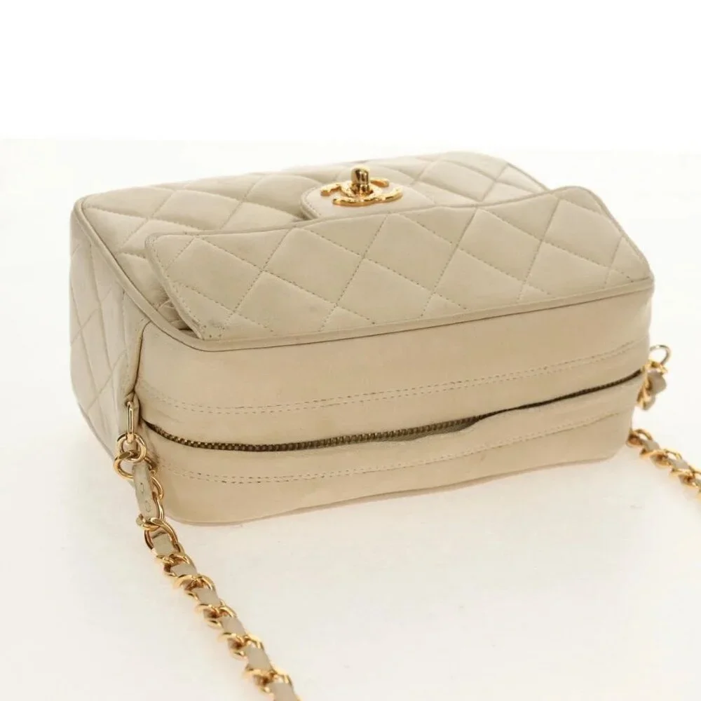 CHANEL Matelasse Chain Shoulder Bag Lamb Skin Ivory Gold CC Auth 154054V - Picture 7 of 16